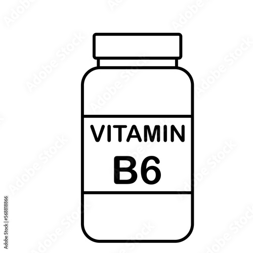 simple flat black line vitamin B6 drug bottle