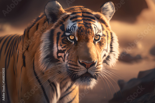 portrait of a tiger  safari desert background  Illustration generativ ai