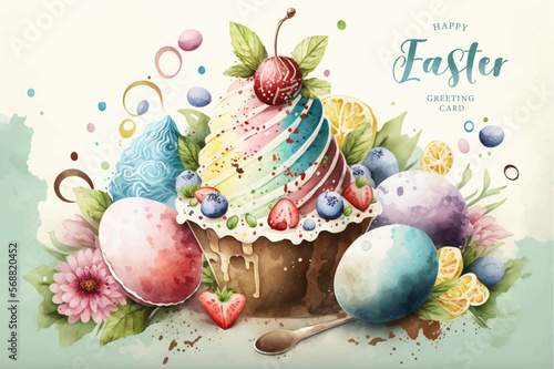 Easter cakes with eggs. Happy easter. Generated AI