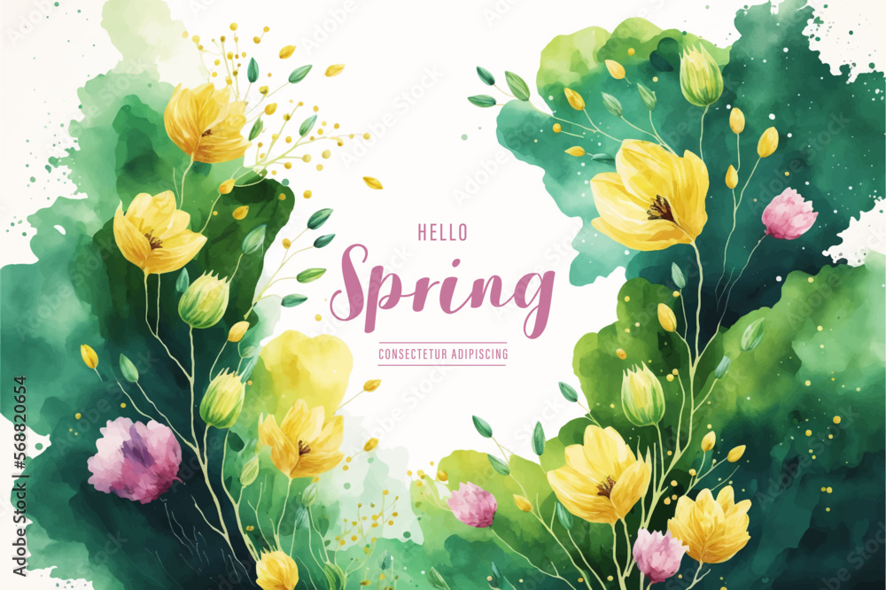 Vector watercolor spring banner. Generated AI - obrazy, fototapety, plakaty 