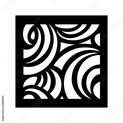 Panel laser cut. Decorative panel with an asymmetrical pattern. Square decorative tiles. Stencil, wood carving, metal engraving.