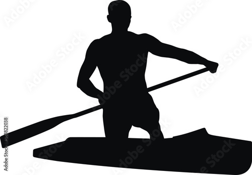 black silhouette canoeing athlete sports canoe with paddle