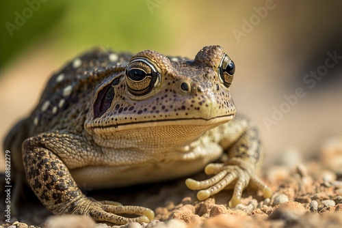 Mediterranean flora and wildlife, Spain, up up and personal with a running toad (epidalea calamita). Generative AI photo