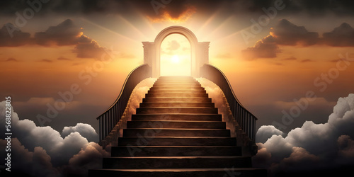 stairway to heaven  door in clouds  sunset  illustration generativ ai 