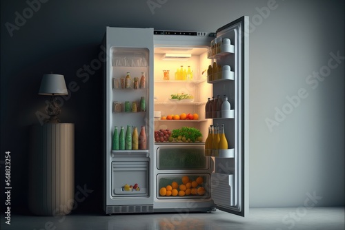 A refrigerator with an excellent layout, in which food is stored and kept cold interior photo