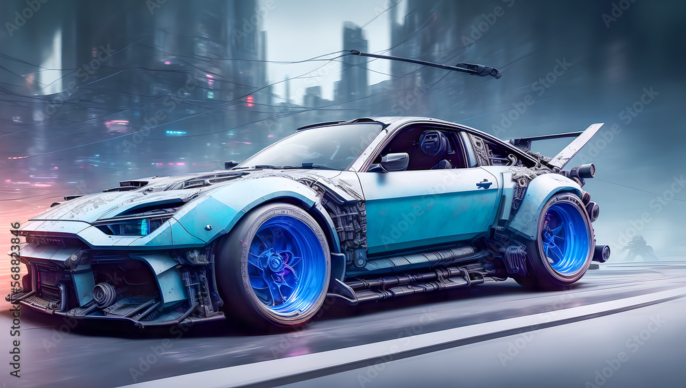 Obraz premium Futuristic steampunk car vehicle. Generative AI