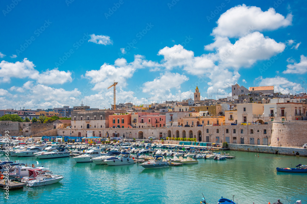 View of seafront and old town Bisceglie in Puglia on summer.