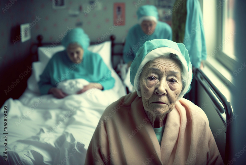 an old woman in the hospital bed in the hospital, Generative AI an old woman in the hospital bed in the hospital, Generative AI