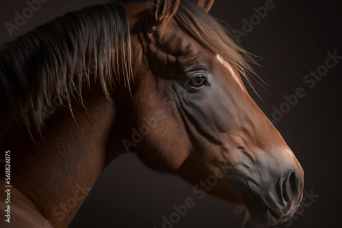 portrait of a beautiful horse in a field, Wildlife, Dark Background, Illustration generativ ai 