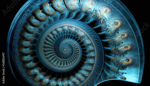Alien technology desktop with blue abstract curved shapes and script  Generative AI