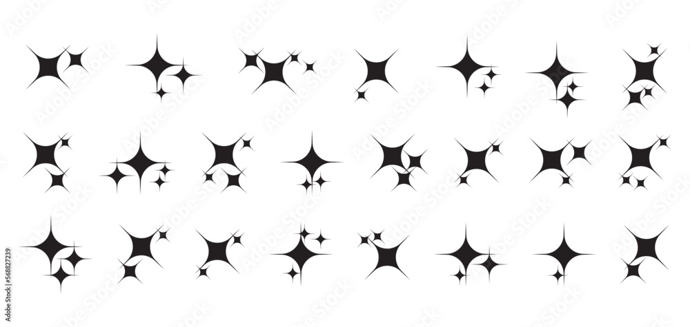 Obraz premium Star icons. Shine icons set. Twinkling stars. Symbols of sparkle, glint, gleam, etc. Christmas vector symbols isolated on white background.