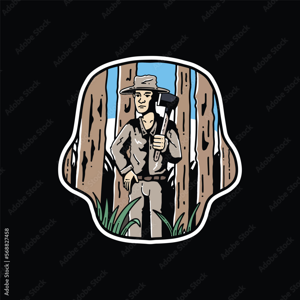 Naklejka premium Wood cutting man