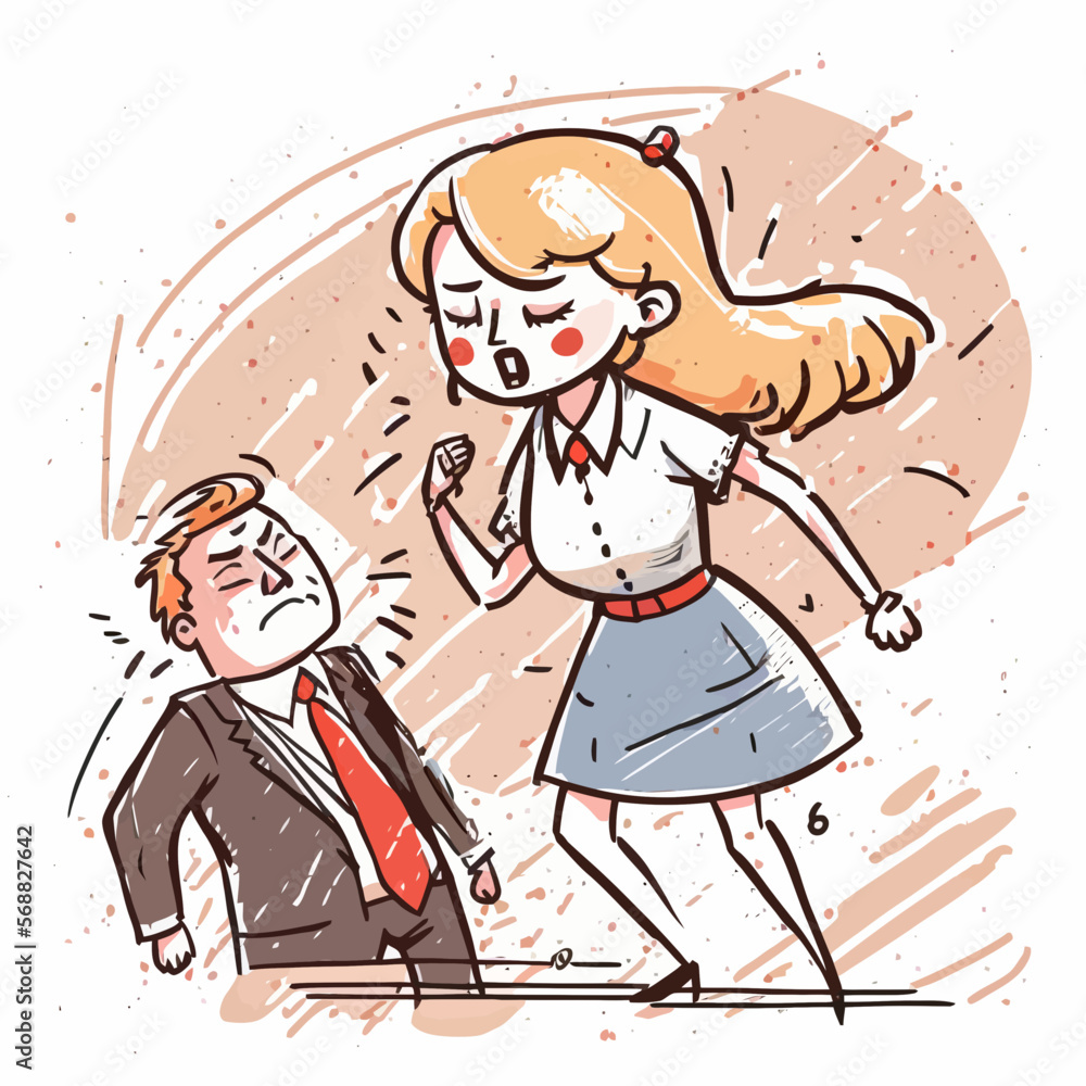 A woman objecting to an act of sexual harassment suffered by her from her boss. Vector illustration representing feminism. A woman objecting to an act of sexual harassment suffered by her from her boss. Vector illustration representing feminism.