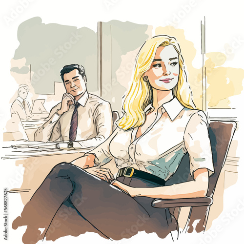 Two colleagues come together in professional harmony, resonating mutual respect and attraction. Perfect for illustrating positive workplace relationships.