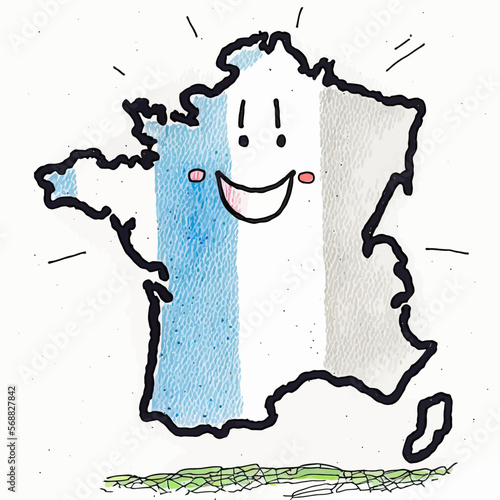 A smiling character in the shape of a map of France, providing a classically French vector illustration. Ideal for various graphic uses and evocation of emotions.