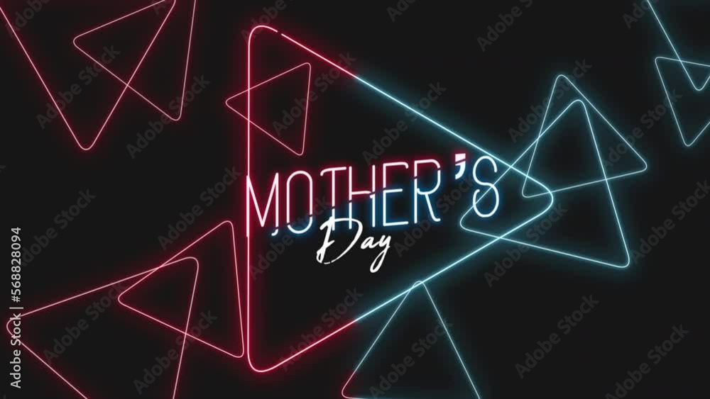 Mother Day with neon blue and red triangles on black gradient, motion abstract holidays, club and corporate style background Mother Day with neon blue and red triangles on black gradient, motion abstract holidays, club and corporate style background