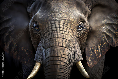 close up front view of the head of an elephant generative ai illustration