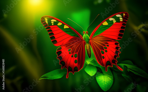 Amazing big red  butterfly in the rainforest. Generative Al Illustration photo