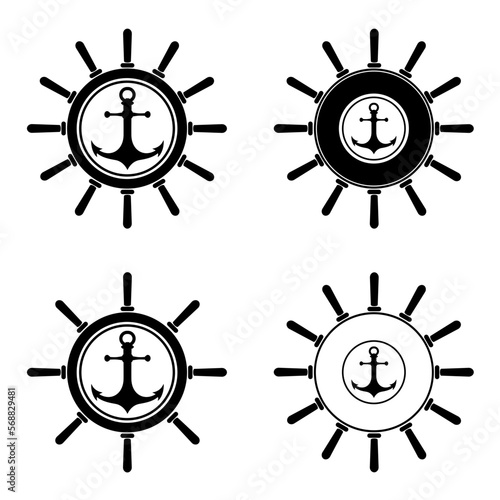 Marine logos with steering wheel and anchor