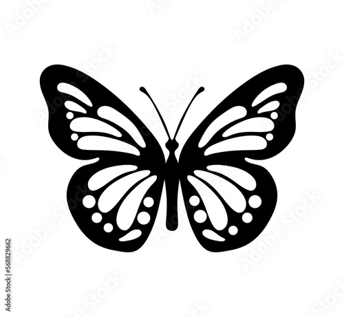 Black decorative butterfly on white background. Vector