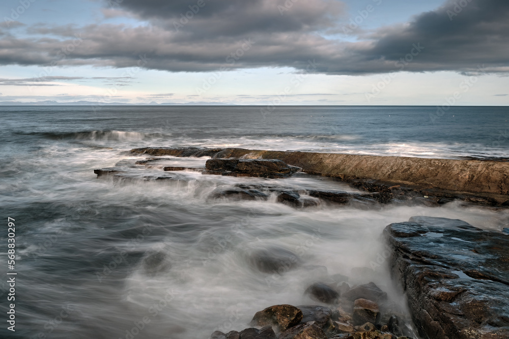 Seascape view, long exposure, at Burghead