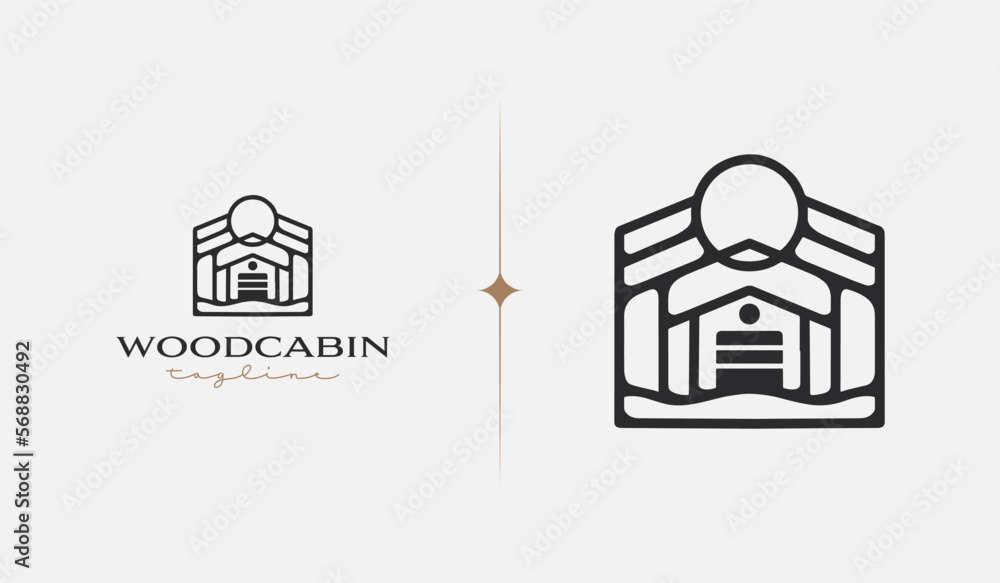 Wood cabin monoline. Universal creative premium symbol. Vector sign icon logo template. Vector illustration