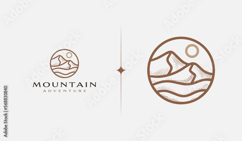 Mountain hill adventure explore monoline. Universal creative premium symbol. Vector sign icon logo template. Vector illustration