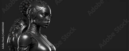 Robot woman on black background. Created with generative Ai technology.