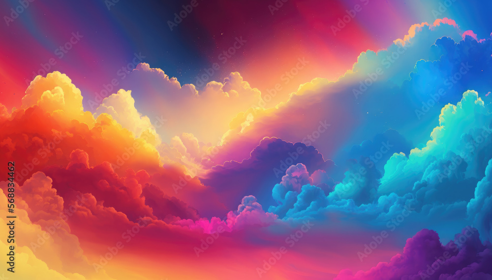 Rainbow Clouds created with Generative AI Technology, ai, generative - obrazy, fototapety, plakaty 