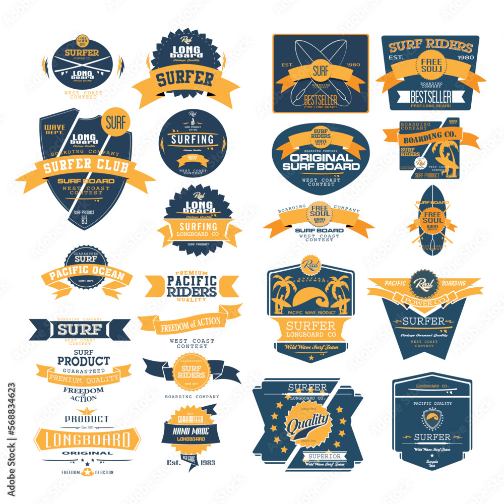 Naklejka premium wave surf label set typography for t-shirt print , vector illustration
