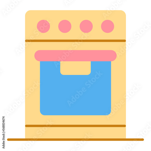 Electric, gas stove with oven  - icon, illustration on white background, flat color style
