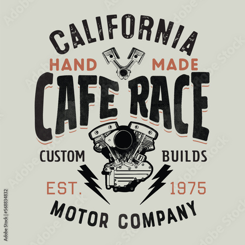 cafe racer hand drawn motor illustration vintage print design