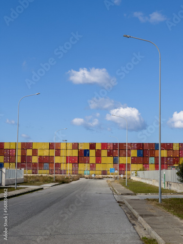 Containers stacked in a warehouse in the port area of Gioia Tauro