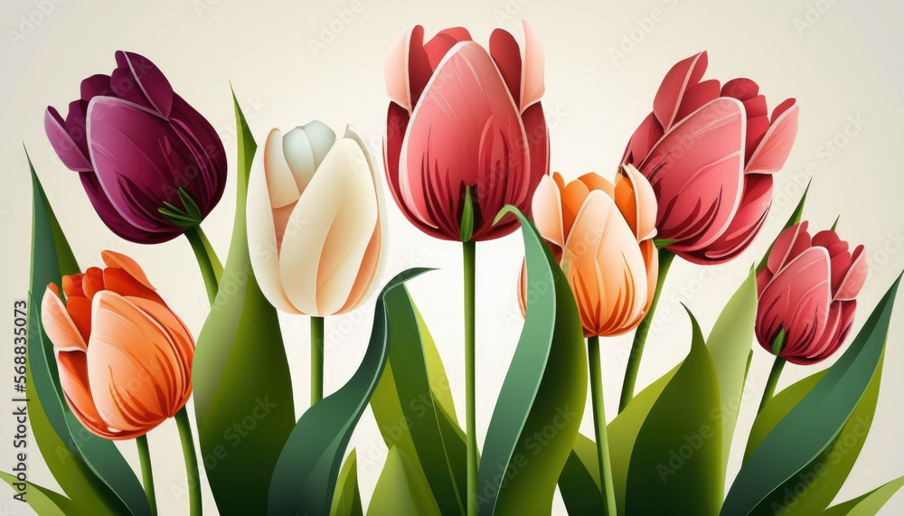 Soft Color Spring Tulips created with Generative AI Technology, ai, generative