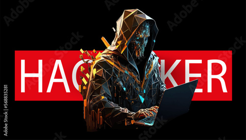 Anonymous hacker at the laptop computer Internet security. Vector illustration