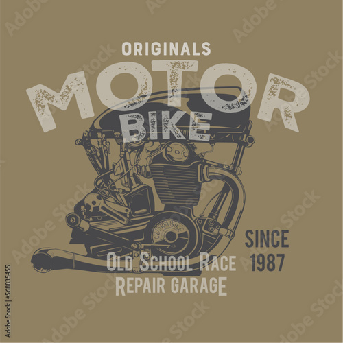 hand drawn vintage cafe race illustration print design
