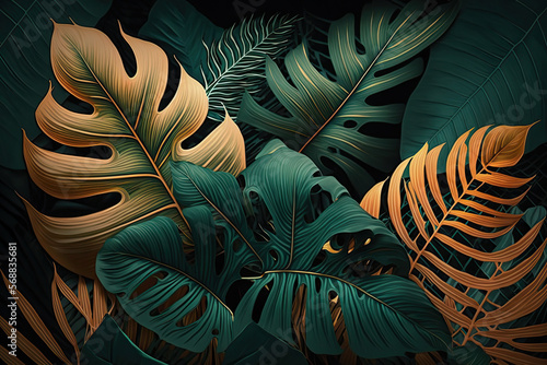 Mix of Soft Tropical Green Spring Leave created with Generative AI Technology  ai  generative