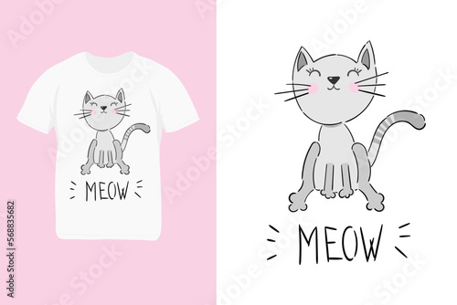 Cat t-shirt design. Print with phrase meow for posters, tees ,women shirts, cat lover.