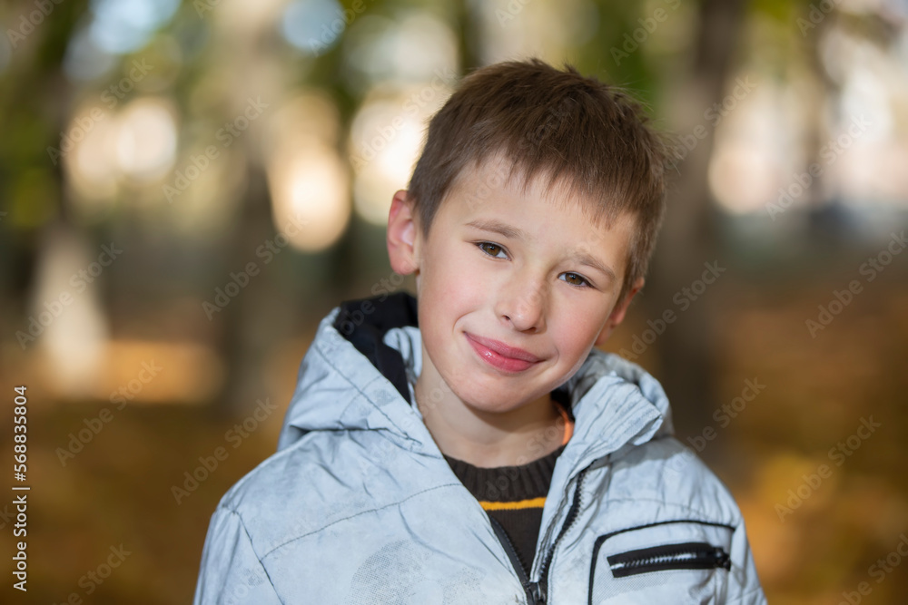 Portrait of a ten-year-old boy against the backdrop of an autumn park. Portrait of a ten-year-old boy against the backdrop of an autumn park.