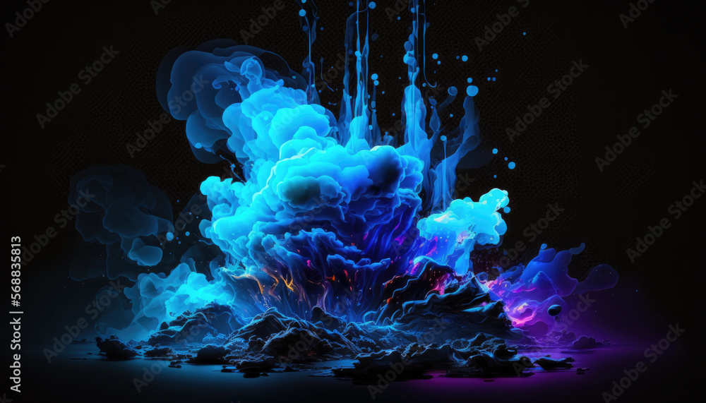 Obraz premium Dark scene blue neon electric with lights and smoke created with Generative AI Technology, ai, generative