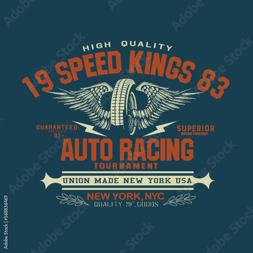 cafe racer wings and wheels print design