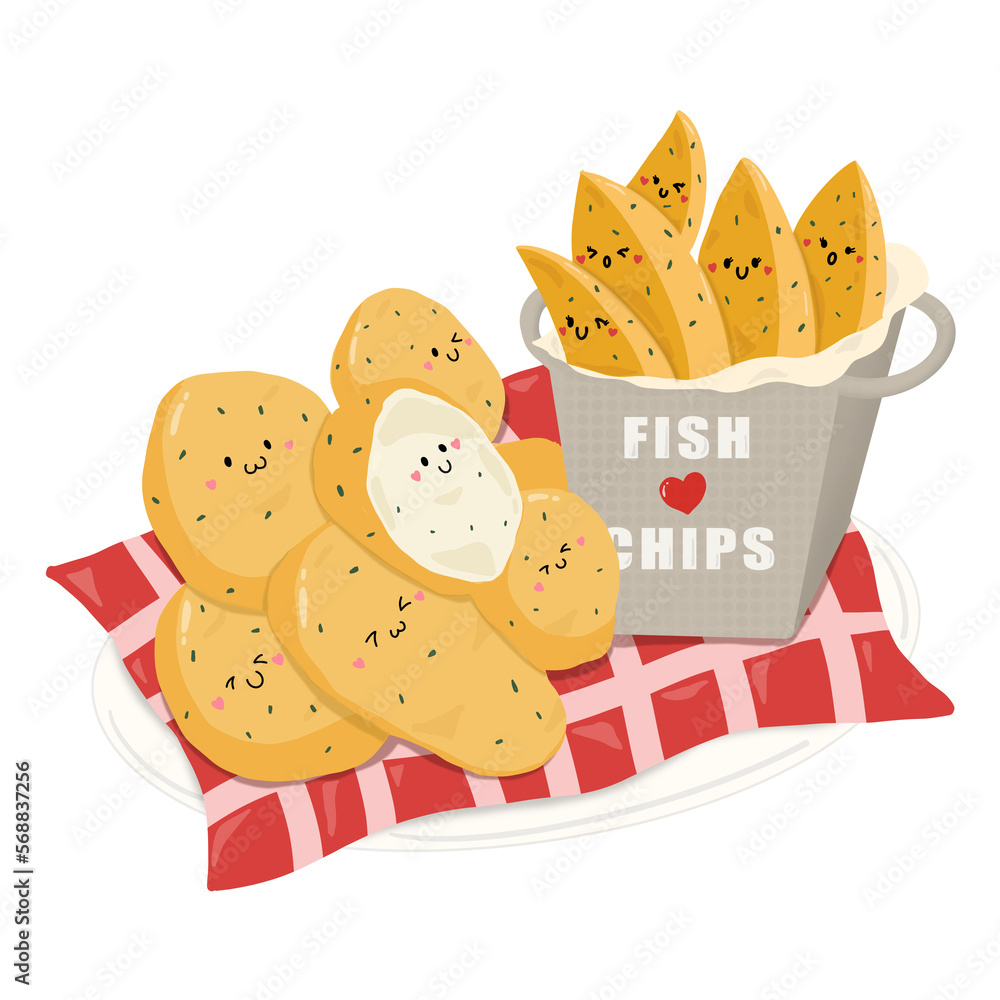 Cute fish and chips cartoon Stock Illustration Adobe Stock