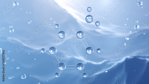 aniline molecular structure, 3d model molecule, c6h7n, structural chemical formula view from a microscope