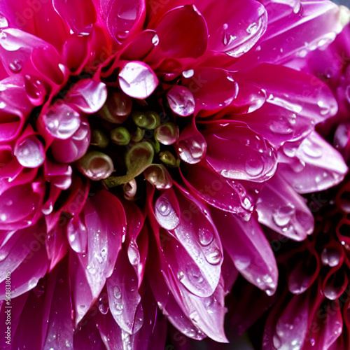 Generative AI pink dahlia closeup with rain drops