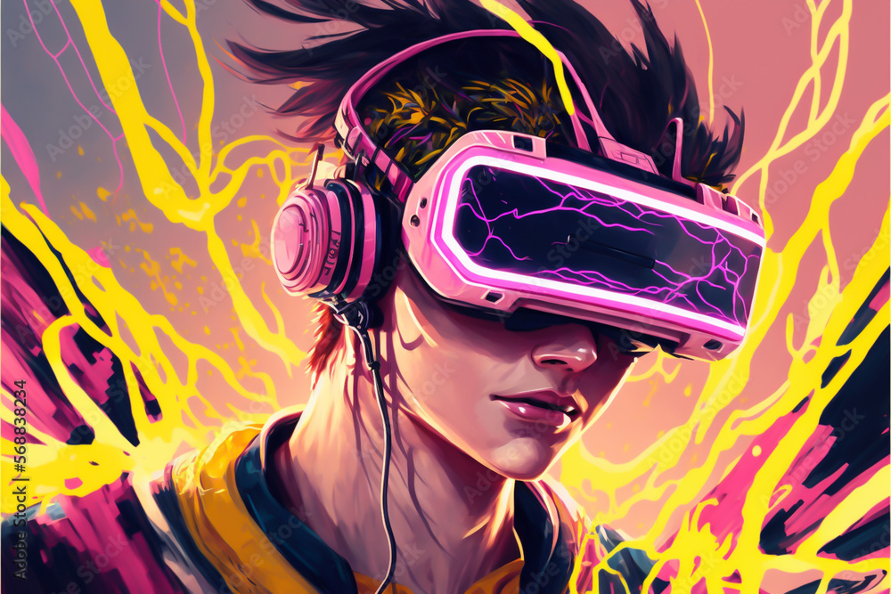 Exploring the world of virtual reality with a VR headset. Discovering new possibilities and engaging in exciting experiences. Technology, explore far away places and interact people. generative ai. Exploring the world of virtual reality with a VR headset. Discovering new possibilities and engaging in exciting experiences. Technology, explore far away places and interact people. generative ai.