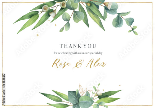 Watercolor vector hand painted wedding invitation card template.