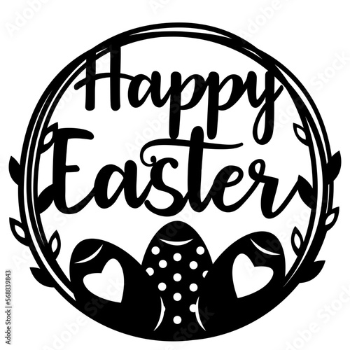 Happy easter sign svg, Round cake topper template with egg
