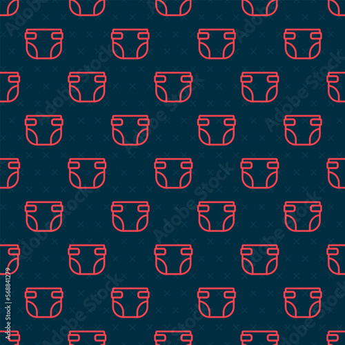 Red line Baby absorbent diaper icon isolated seamless pattern on black background. Vector