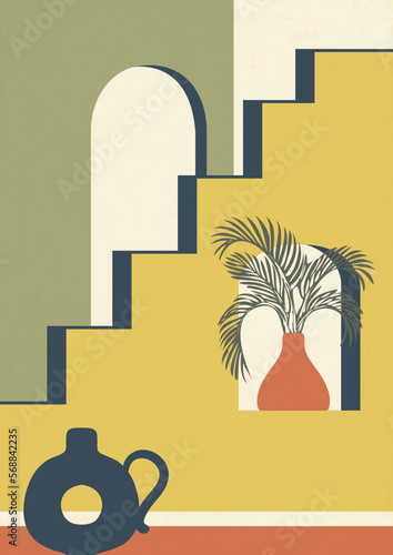 Creative minimalistic architecture poster abstract art. Modern aesthetic illustrations.