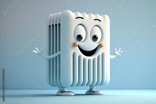 Cute 3D cartoon of radiator character. Generative AI